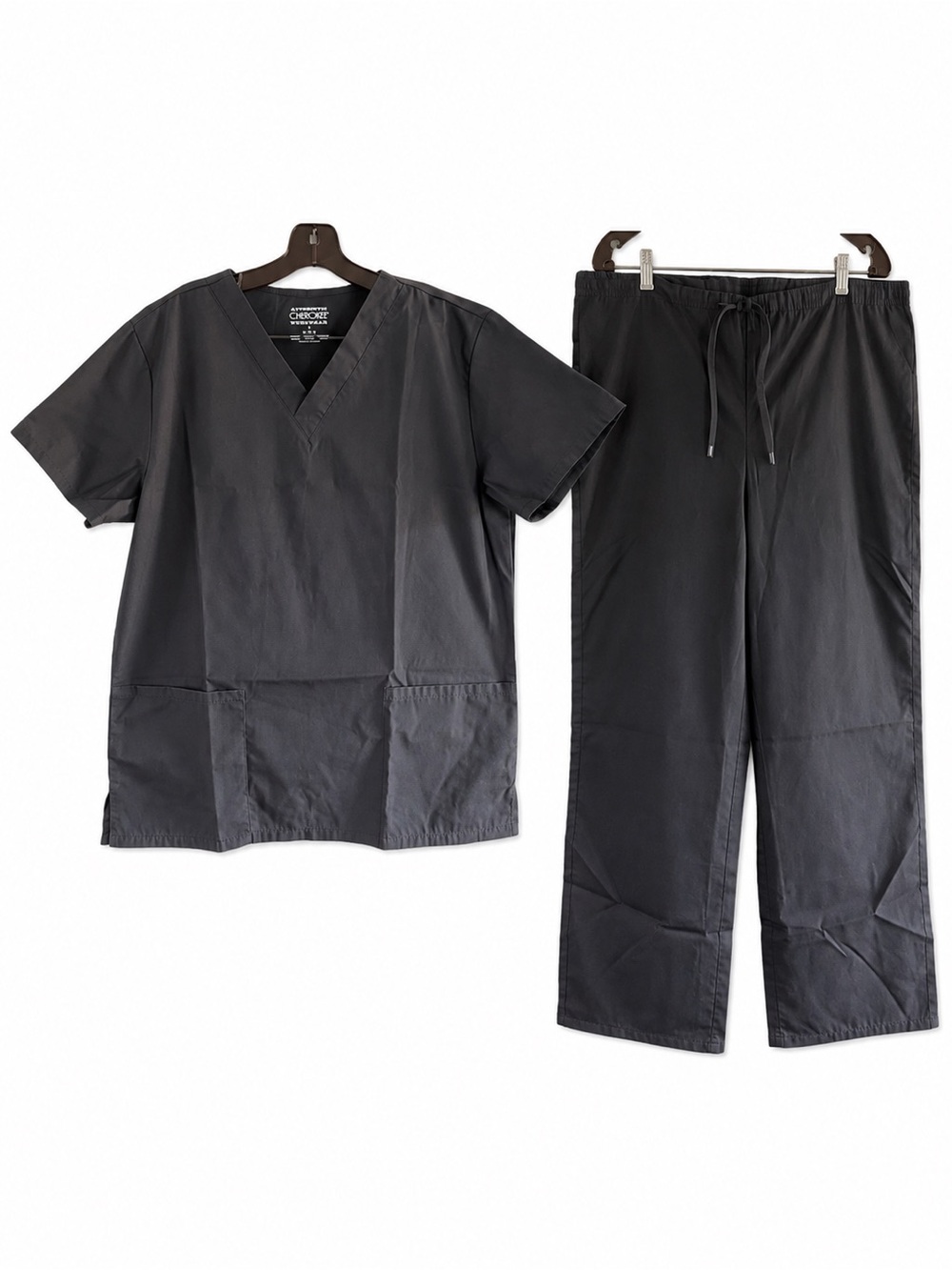 Cherokee Workwear Women Scrub Set Pewter Gray Top Pants Drawstring Medium